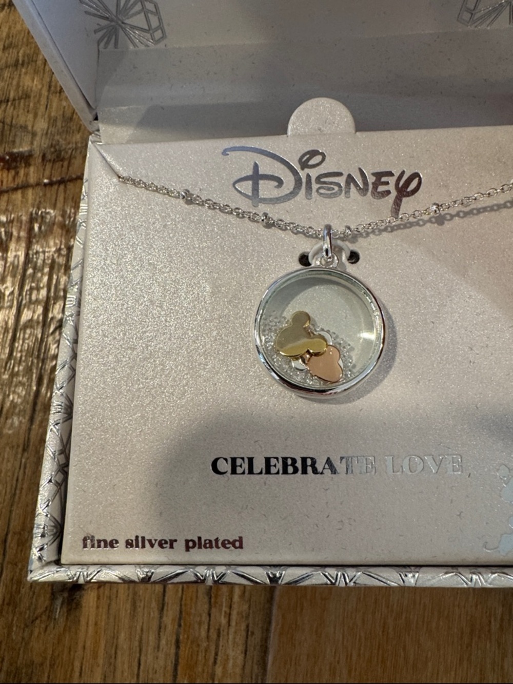 Disney Silver-Plated Mickey Pendant Necklace with Gold & Rose Accents